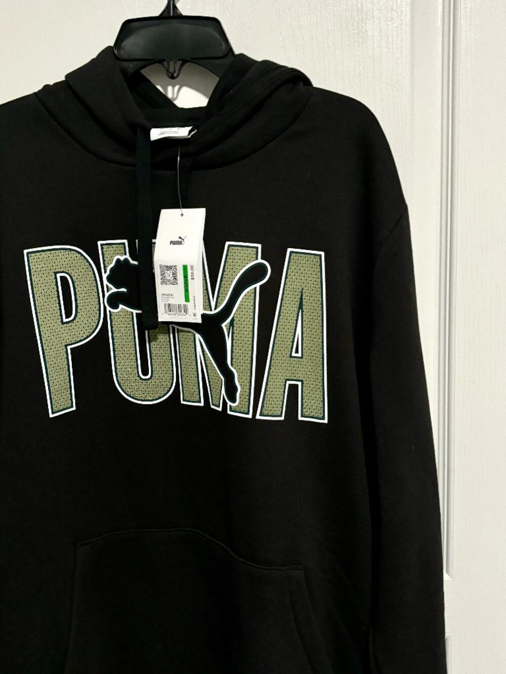 PUMA Men's Black Regular Fit Long Sleeve Fleece Pullover Hoodie Sweatshirt, L